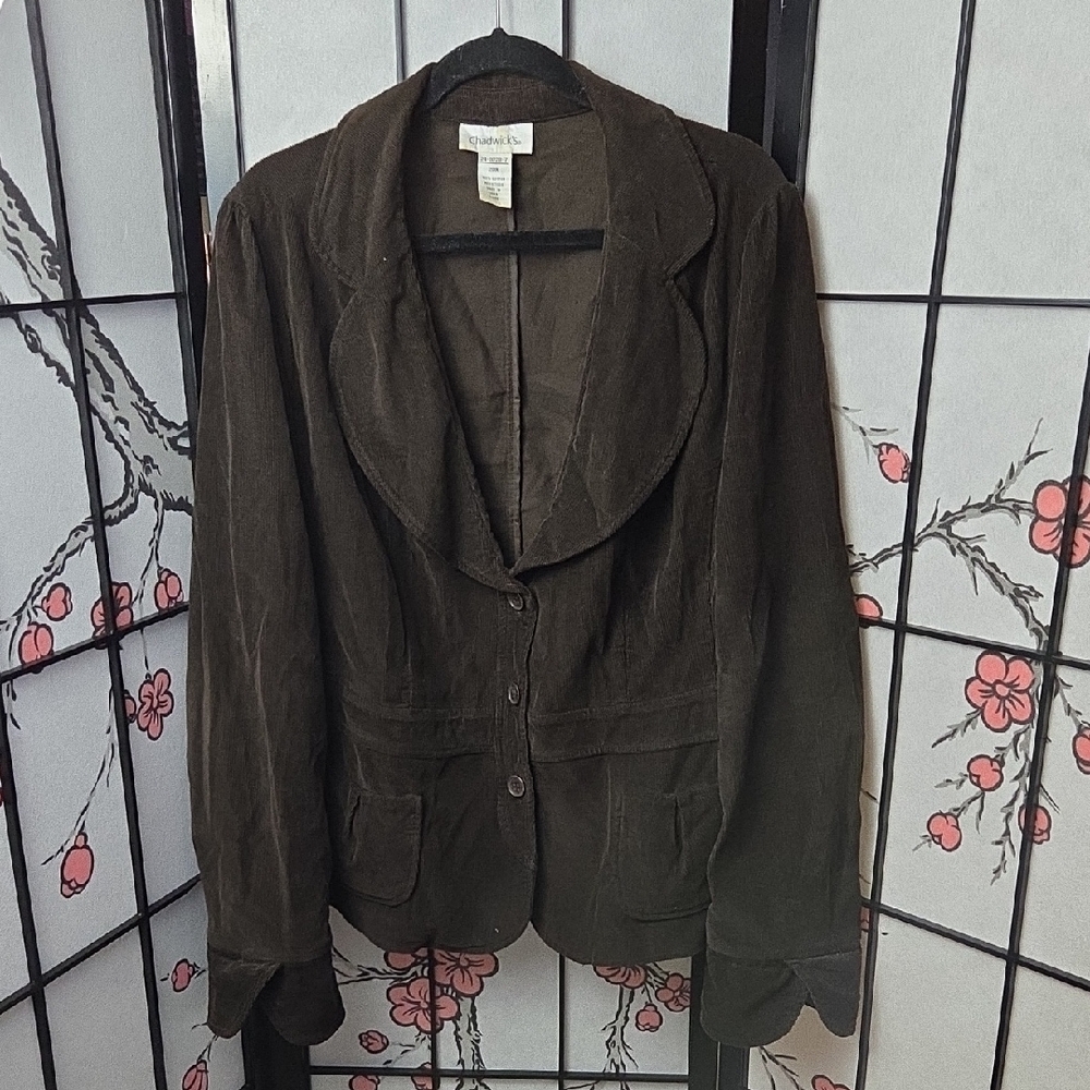 Chadwicks Dark Brown Corduroy Blazer Jacket Button Up Size 20W